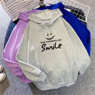 Cross-border Autumn and Winter New fleece-lined Hooded Sweatshirt Female plus size Student Loose Letter Printed Class Clothes Jacket Coat