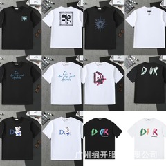 25ss夏季新款CD家字母喷画涂鸦短袖男女情侣同款夏季纯棉重磅t恤