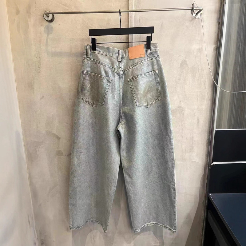 Correct Version 25Fw High Version American Trendy Early Autumn New Pearlescent Illusion Mud-Dyed Wave Shell Pink Denim Pants