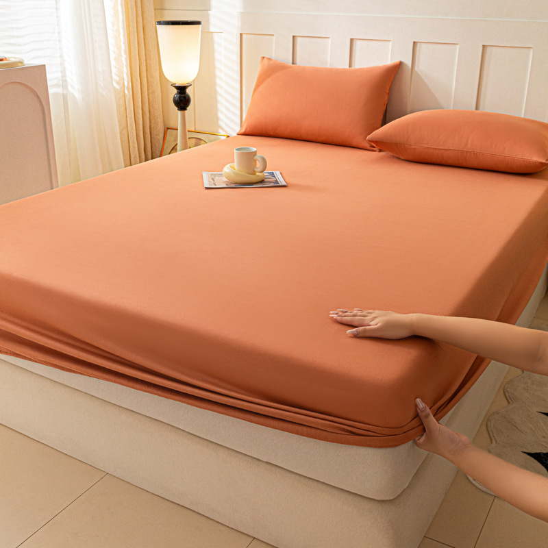 2024 nueva clase A de algodón simple color sólido cepillado de un solo producto funda de cama a prueba de polvo cubierta protectora de colchón todo incluido cuatro