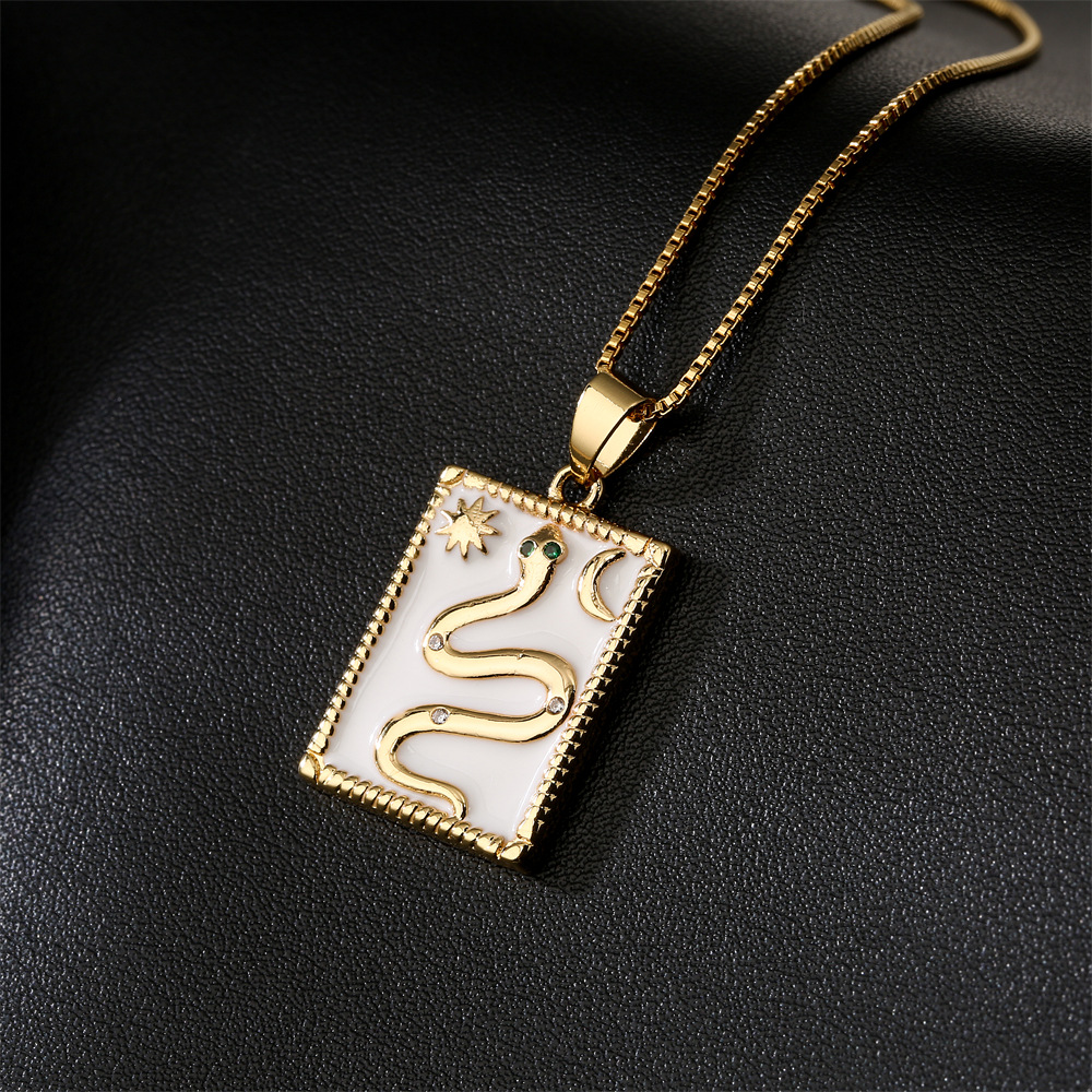 Fashion retro copper plated 18K gold zircon snake totem pendant collarbone chain