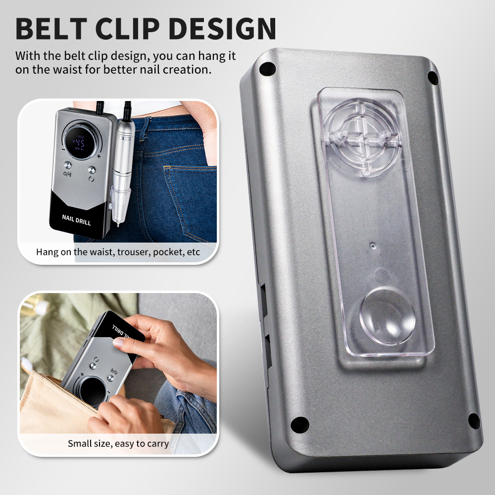 Nueva amolador de uñas de almacenamiento eléctrico de 45000 rpm con base portátil herramienta de pulido de uñas profesional