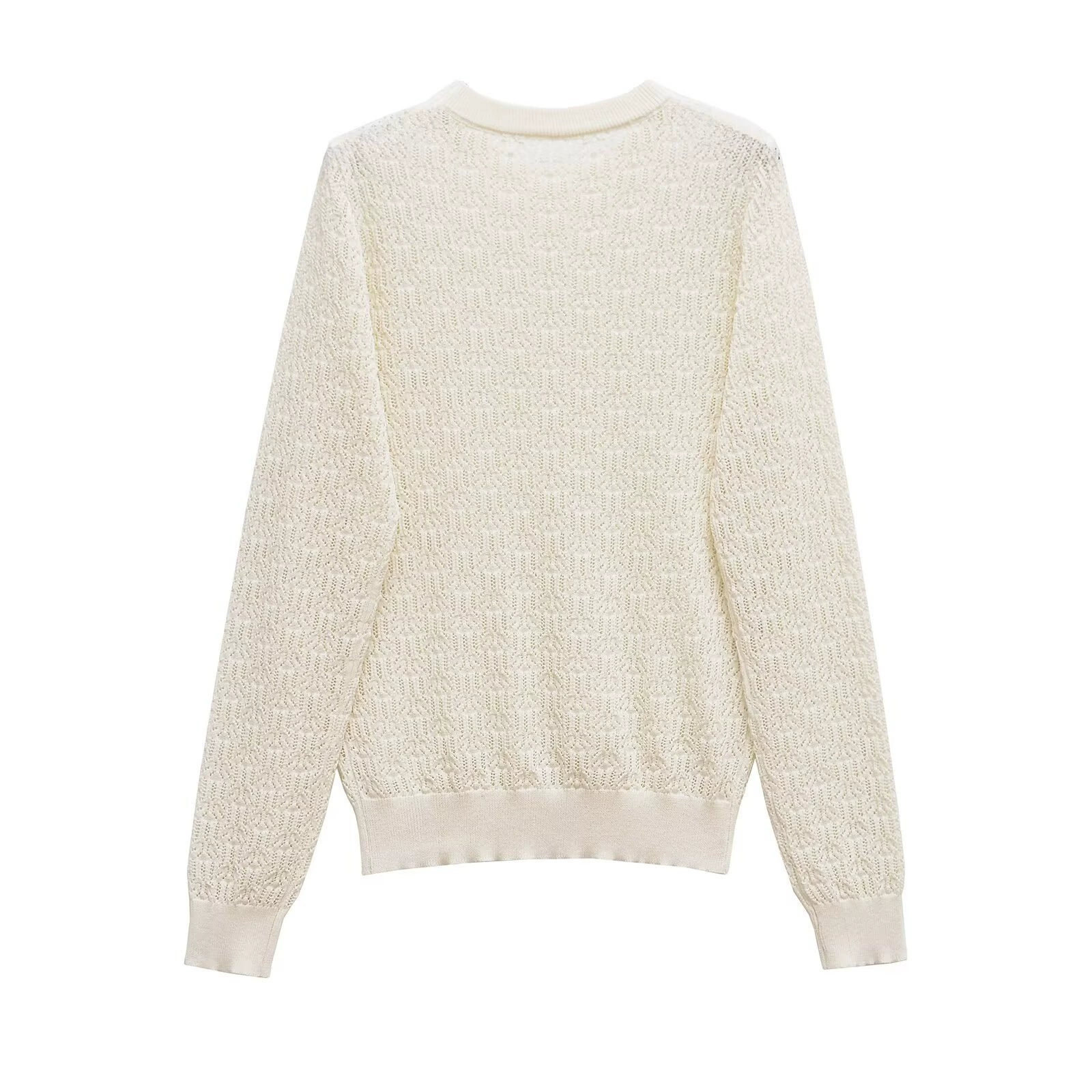 Wholesale 2025 spring new women's simple pullover round neck hollow long-sleeved sweater FF7-7416