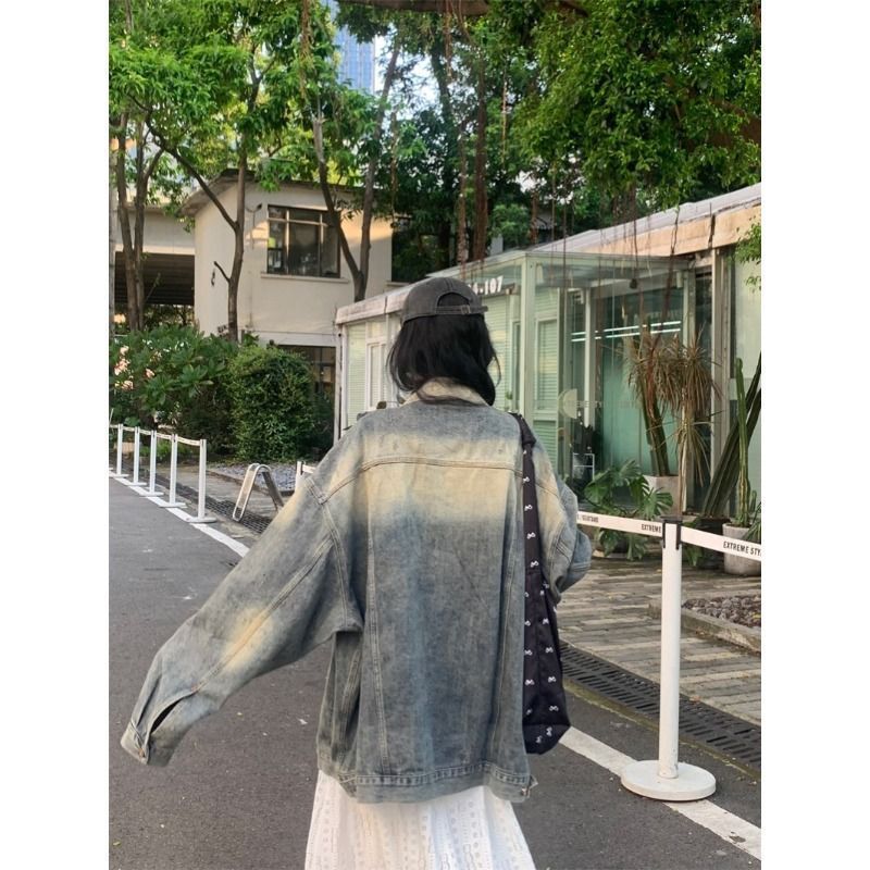 设计水洗牛仔外套慵懒春秋美式新款宽松休闲复古洋气夹克上衣|undefined