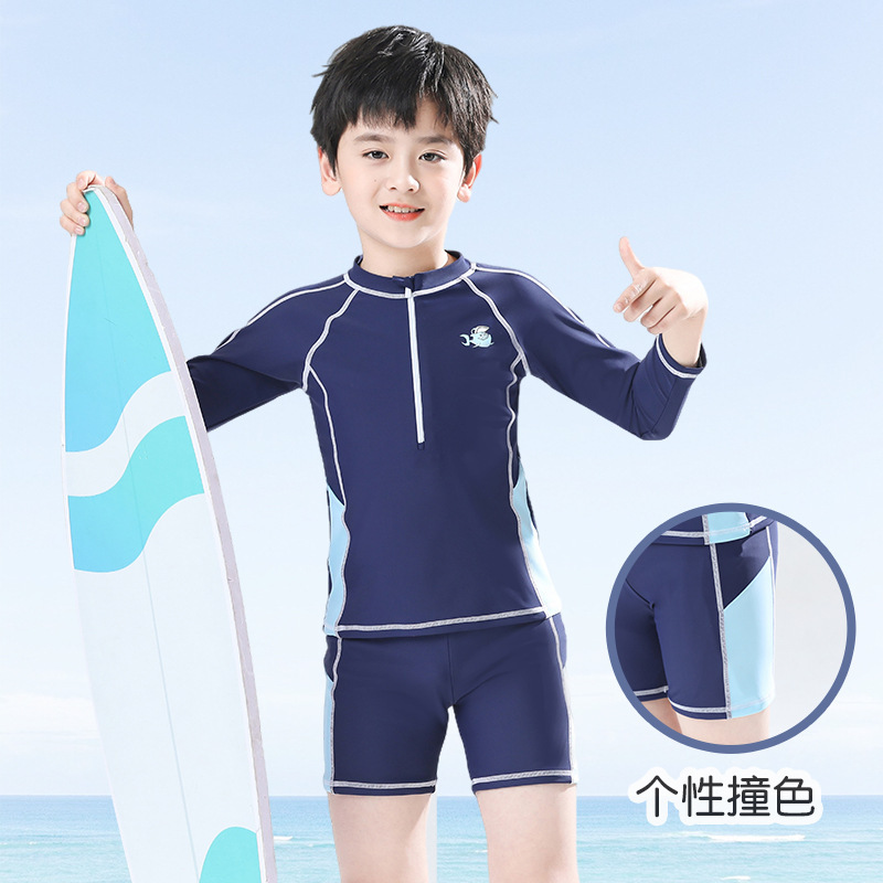 Children's Swimwear Boys' Small Middle and Large Children's Cute Cartoon Split Long Sleeve Sun-proof Quick-drying Swimsuit Summer Swimwear