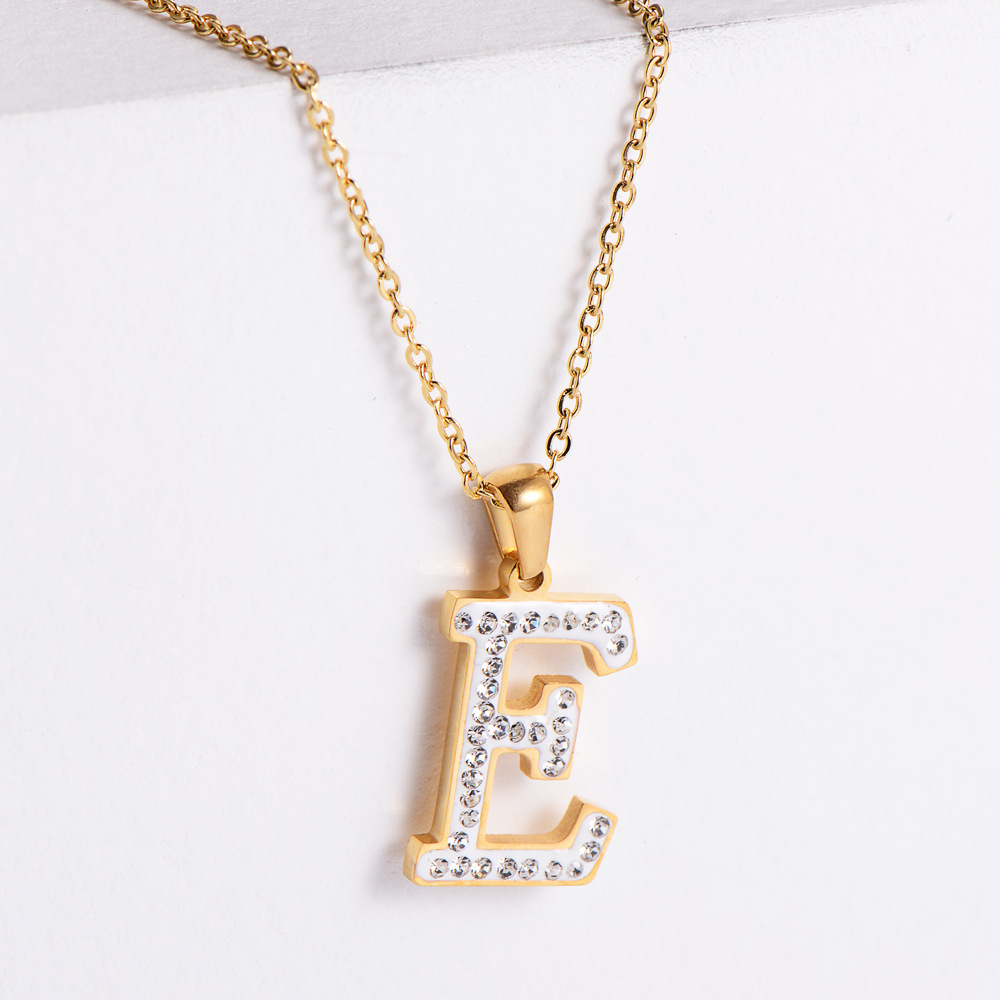 Fashion Jewelry Clavicle Hanging Chain Stainless Steel Electroplating 18k Gold Rhinestone 26 Letter 