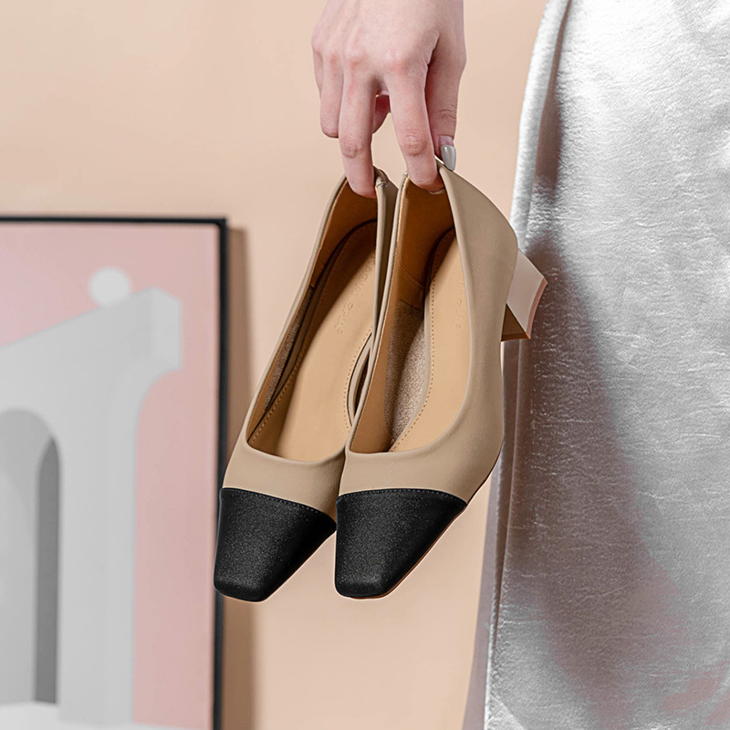 Raudonos spalvos avikailio odos siuviniai, negilūs bateliai moterims, 2023 m. pavasario nauji, kvadratiniai bateliai, storu kulnu, minkštos odos aukštakulniai_voghion.com