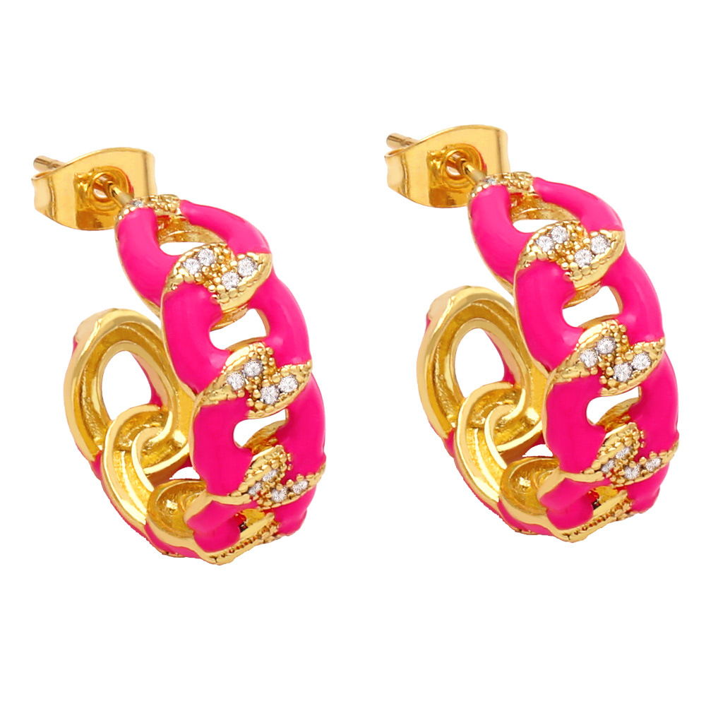 Fashion Enamel Women's Retro C- Shaped Simple Geometric Contrast Color Ear Studs display picture 4