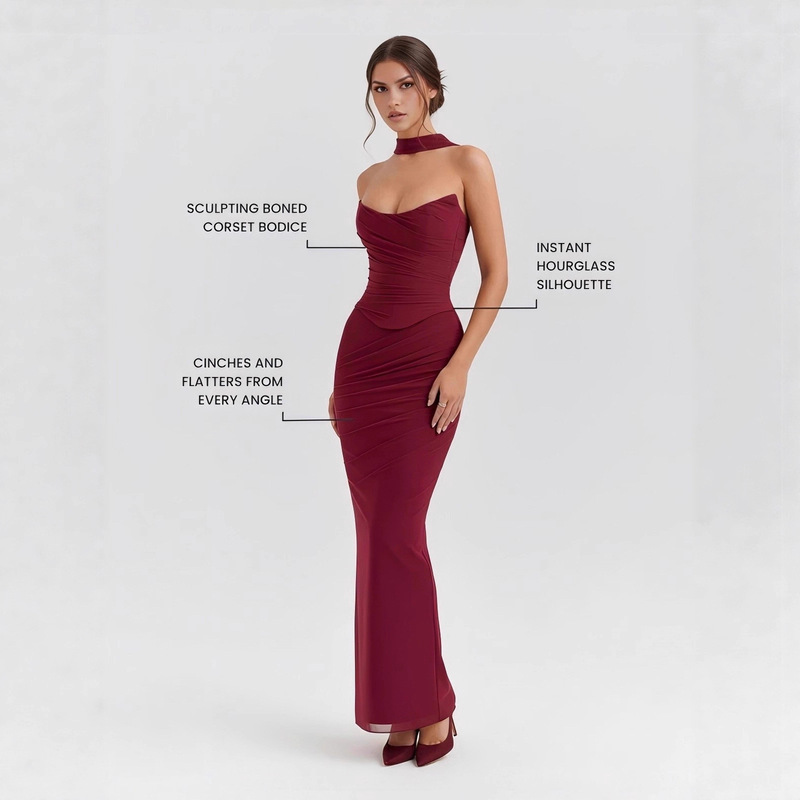 2025 New European and American Cross-Border Women's Clothing Cabernet Sauvignon Pure Lust Style Sexy Slim Fit Tube Top Hip-Covering Extended Three-Piece Set 2025 New European and American Cross-Border Women's Clothing Cabernet Sauvignon Pure Lust Style Sexy Slim Fit Tube Top Hip-Covering Extended Three-Piece Set