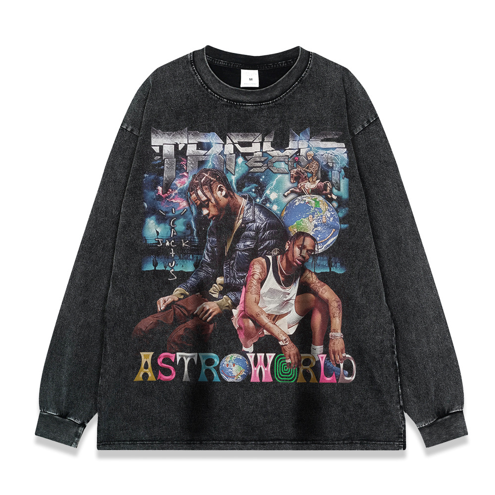 260g pesado copo de nieve frito de manga larga Camiseta americana retro alta calle moda marca suéter suelta Otoño e Invierno de los hombres y las mujeres de fondo