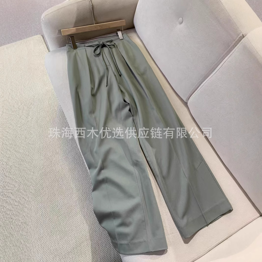 【现货】柳青色抽绳开衩阔腿裤kz90473