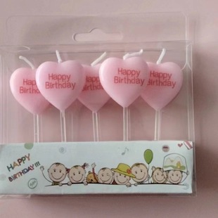 Korean Retro Pink Heart-shaped Happy Birthday Candle Peach Heart HB English Birthday Party Cake Decoration Candle