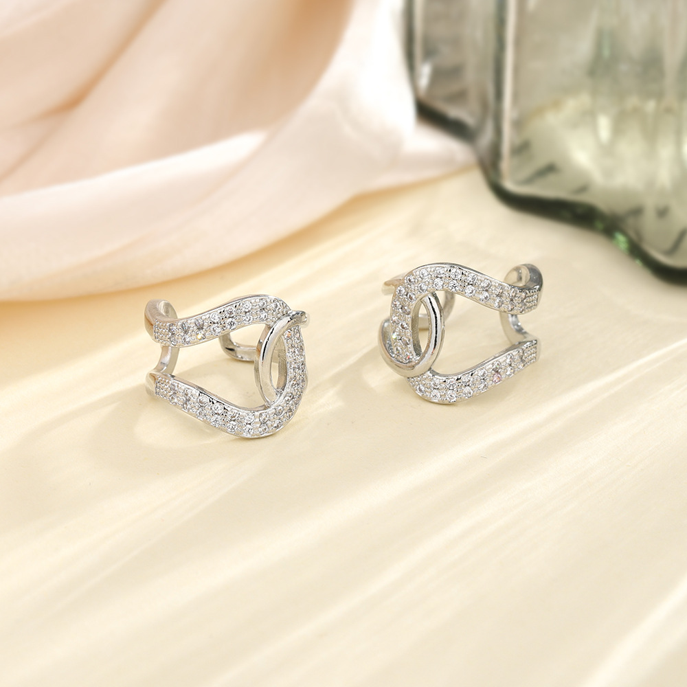 Clip oreja estilo Chanel, doble C, sin perforación, moda francesa/coreana, joya ins