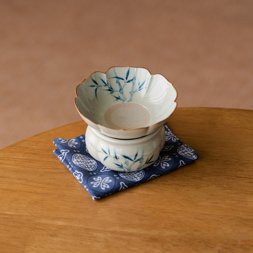 Plant gray retro hand-painted bamboo tea drain ceramic kung fu tea brewing tea filter household tea set accessories