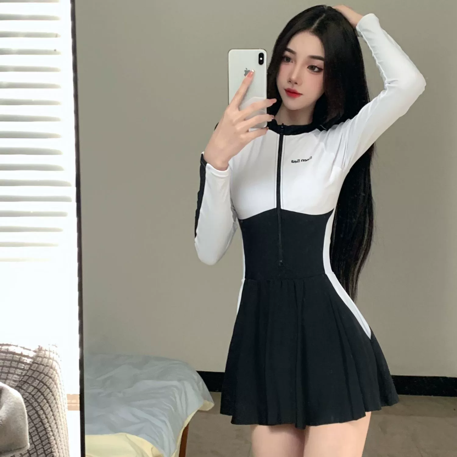 Сплошной купальник женский, скрывающий живот, консервативный купальник для похудения с длинными рукавами, солнцезащитный крем, спортивный купальник для студентов, бассейн