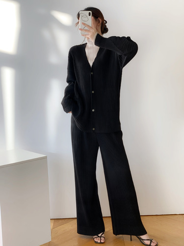 Miyake pleats HP series Miyake style spring and autumn pleats women's loose pleats suit top straight pants