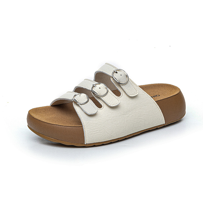 Korean Style Three-Breasted Thick-Soled Slippers for Women 2025 Summer New Outer Wear Casual Versatile Beach Shoes Non-Slip Women's Slippers