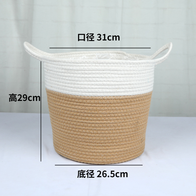 Cesta de almacenamiento de algodón transfronterizo Cesta de tejido gran decoración doméstica Cesta de almacenamiento de cuerda de algodón hecha a mano Cesta de cubierta de plantación verde Cesta de maceta