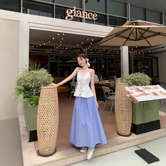 実写 ~ 初夏の私服セット夏の外着デザイン感レースキャミソール女性ストライプハーフスカートファッションスーツ