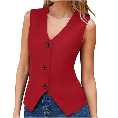 Summer European and American V-neck sleeveless vest top with buttons, temperament, fashion and trend.