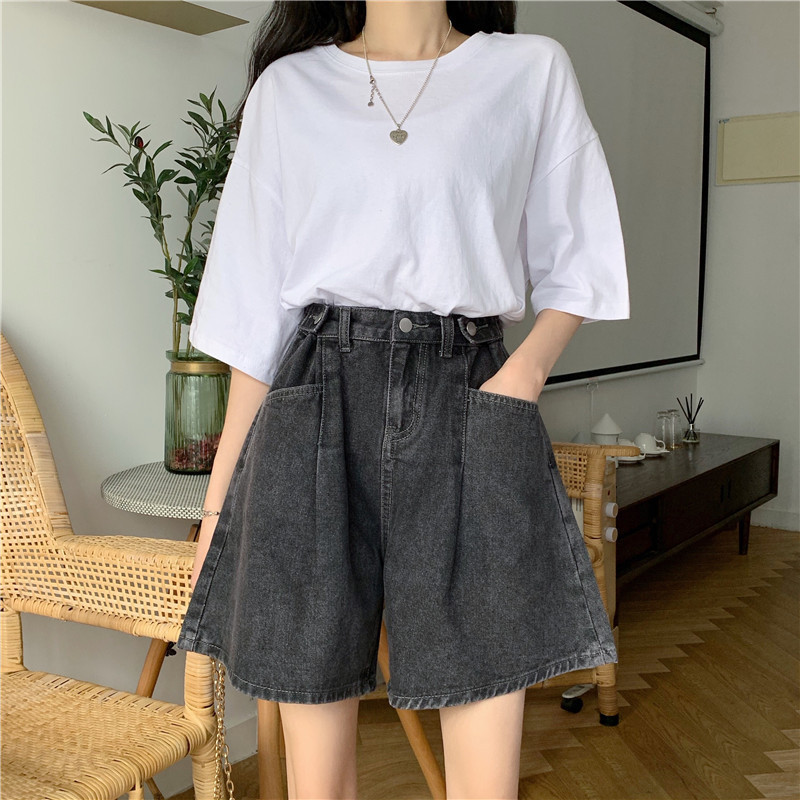 Jeans Shorts Women's Summer Wide-Leg Pants 2021 New Thin High-Waisted Straight Loose Super Hot Pants Five-Point Pants