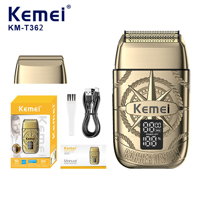 Afeitadora Eléctrica Portátil Kemei KM-T362, Maquinilla de Afeitar Eléctrica Transfronteriza con Pantalla Digital Ultra Limpia para Hombre
