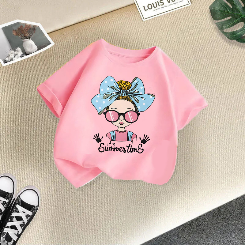 Ropa para niños transfronterizos 2024 verano nuevas camisetas de manga corta para niños y niñas tops de cuello redondo de moda bebé de media manga de algodón