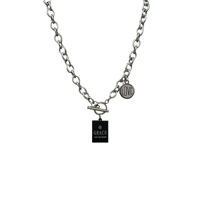 Collana con ciondolo a forma di lettera con segno quadrato e rotondo in acciaio al titanio Hip Hop, in rete rossa, con semplice catena per maglione lunga_voghion.com