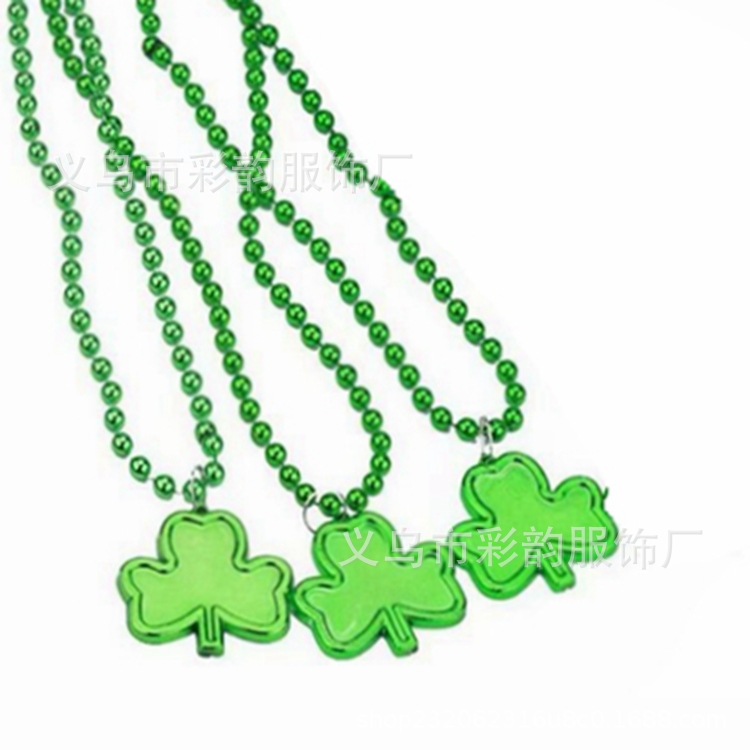 Accesorios transfronterizos del día de San Patricio conjunto de gorras de trébol correa de hombro cadena de cuentas decoración del día de Irlanda