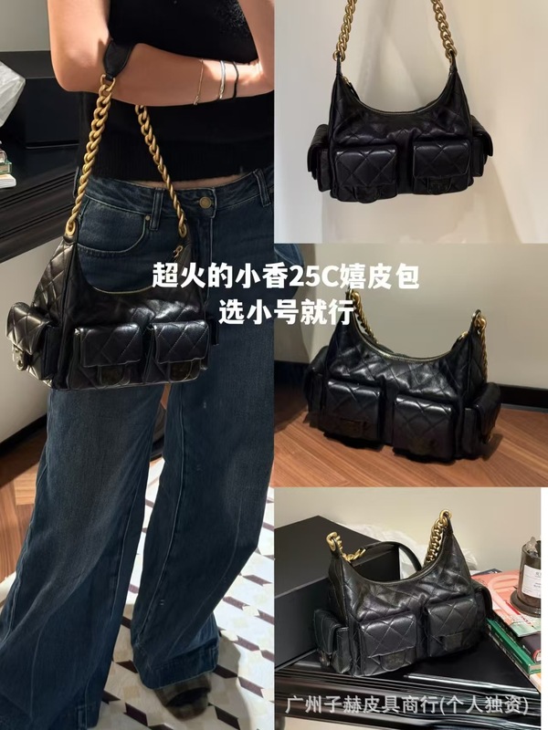 25c早春新作hoboヒッピーバッグダブルポケット脇下カバンカジュアル菱格チェーンjennie同モデル女性カバン|undefined