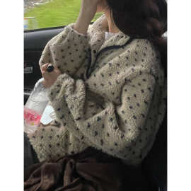 现 2025冬季新款韩国设计师Bas*et乖巧点点摇粒绒套头卫衣