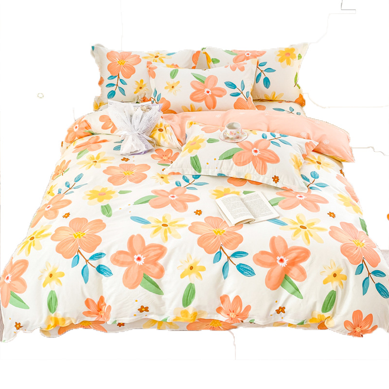 Ins algodón de cuatro piezas 100 algodón pequeño fresco ropa de cama femenina cubierta de edredón ropa de cama de dormitorio de tres piezas