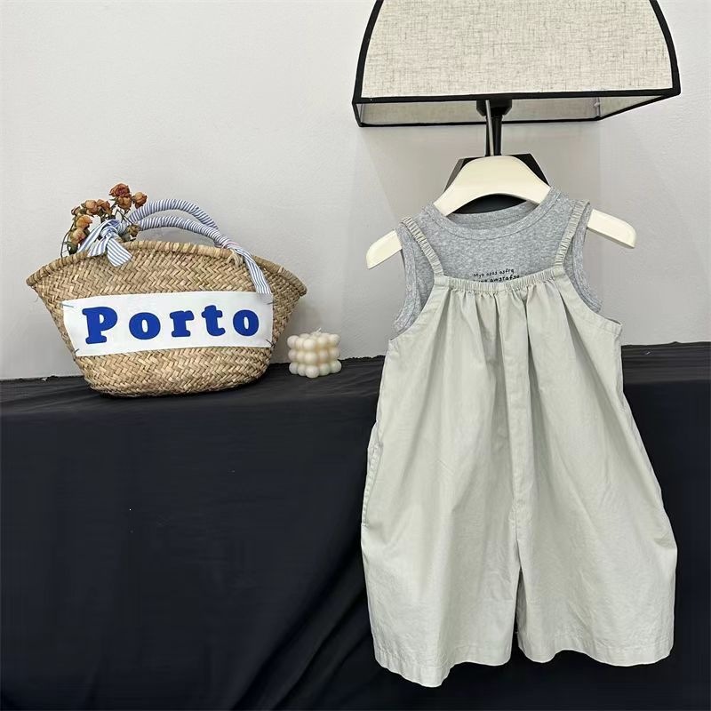 Korean Children's Clothing 2026 Summer Stylish Overalls Set for Girls, Korean Style Baby Girl Tank Top Two-Piece Set Trendy