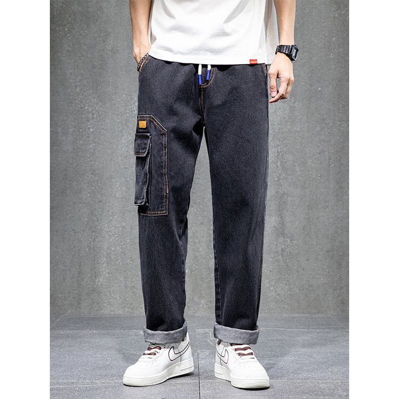 Vaqueros sueltos de tamaño grande, pantalones de trabajo de tendencia masculina versátiles, primavera de 2023 nueva moda recta, hombre gordo aumentado