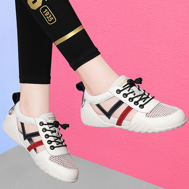Giày sneaker nữ da thật đế bằng thoáng khí mẫu mới xuân hè 2025 — 9160-3 mét màu đỏ, 9160-3 màu be