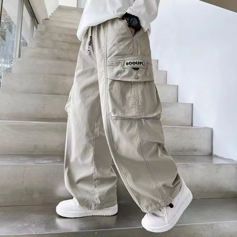男の子用ワークパンツ 春秋物 2025年新作 子供用パンツ ゆったりカジュアルパンツ 中高生向けツイルスポーツパンツ|undefined