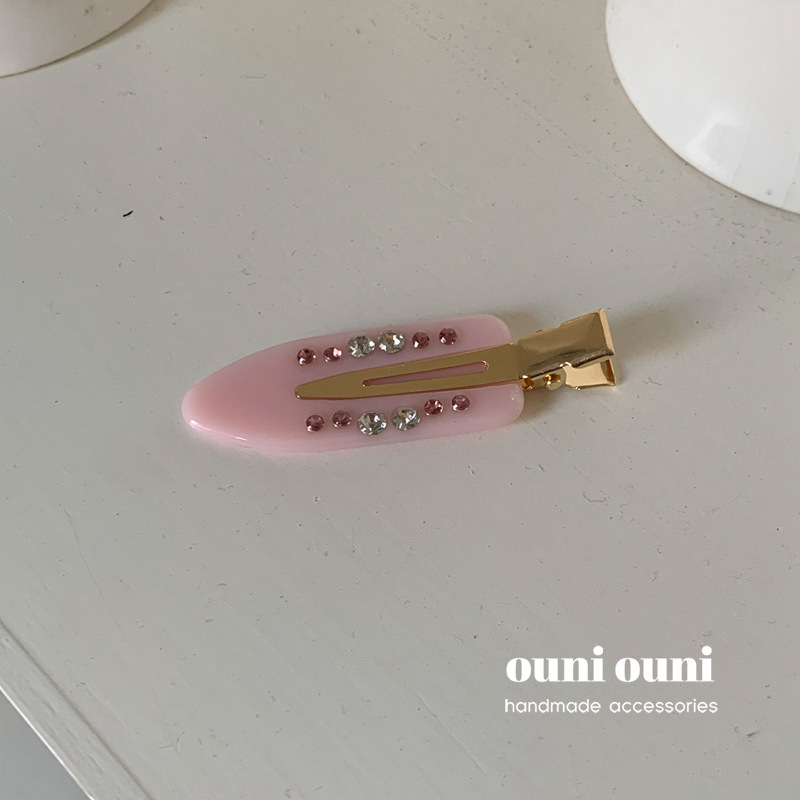 レトロなオールドマネースタイルフラワーラインストーンアセテートメイクアップクリップヘアピンフレンチアンバー跡のない前髪クリップエミジェイと同じスタイル|undefined
