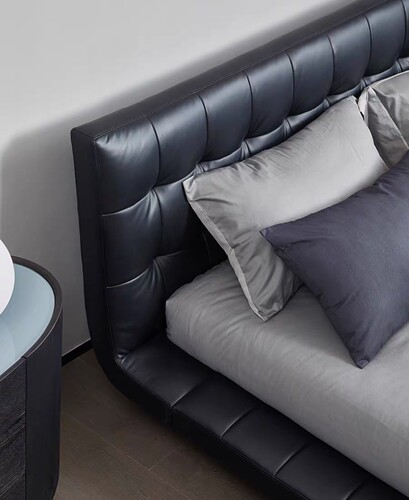 Italian Minimalist Macaron Bed with Genuine Leather Frame, Simple Floating Bed for Master Bedroom, Nordic Style 1.8-meter Double Wedding Bed