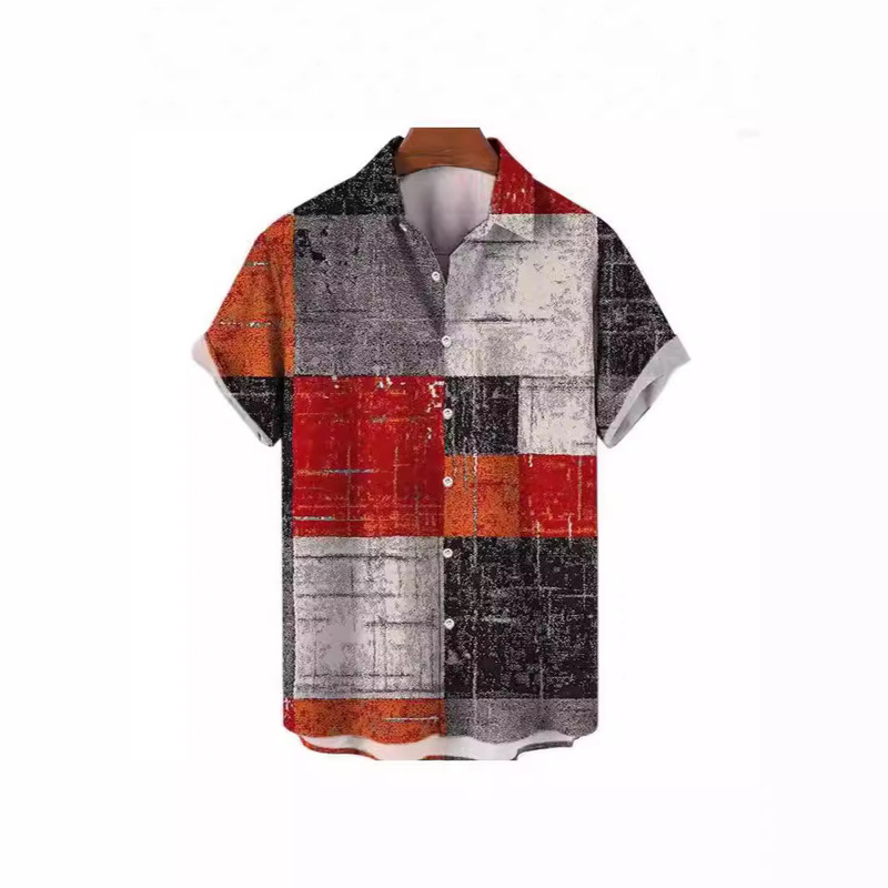 New Cross-borDer Hawaiian Casual Large Size Shirt European anD American 3D Digital Printing Flag Lapel Beach Short-sleeveD Shirt