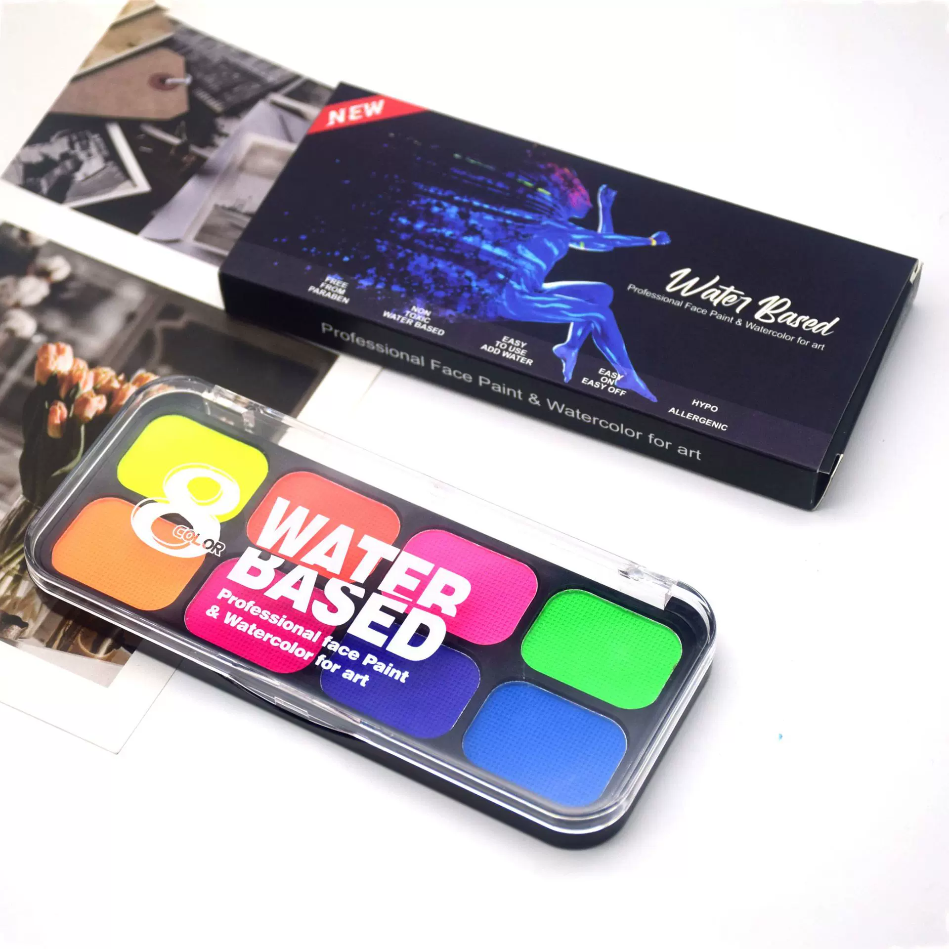 8色水溶性荧光彩绘颜料脸彩世界杯舞台妆戏曲面部水粉画荧光色