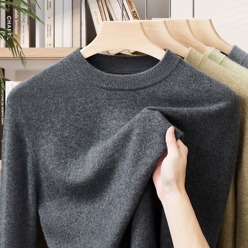 [Source Factory] 100% Pure Cashmere Knitwear Men's Knitwear Large Size Autumn and Winter Warm Basic Base Knitwear