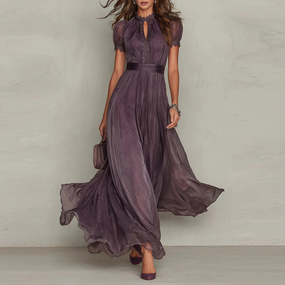 Independent Brand 2026 European and American Cross-Border Spring/Summer New V-Neck Waist-Cinching Ruffle Casual Elegant Flared Dress