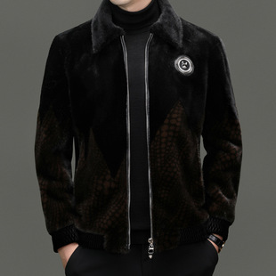 Men's gold mink velvet lapel imitation mink fur coat coat for middle-aged fashion winter thick warm coat men's clothing