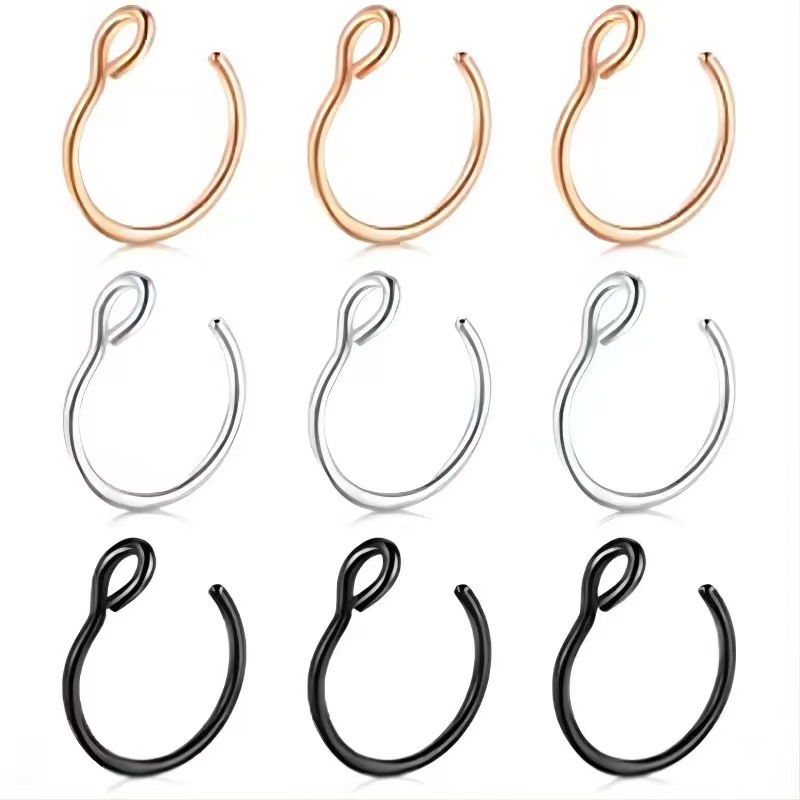 Cross-Border European And American Piercing Fish Hook C-Shaped Ring Nose Stud_voghion.com