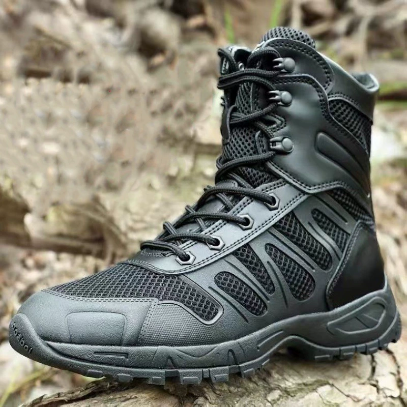 High shock‑absorbing outdoor boots, breathable mesh, ankle support, sizes 38–46
