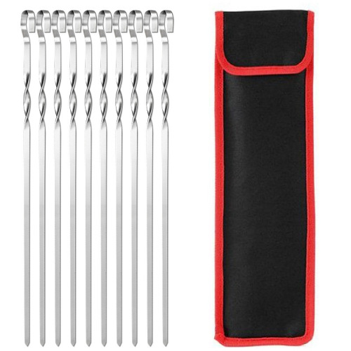 Stainless steel barbecue skewers, extended twisted flat barbecue skewers, BBQ outdoor barbecue tools, mutton skewers, beef skewers grilling needle