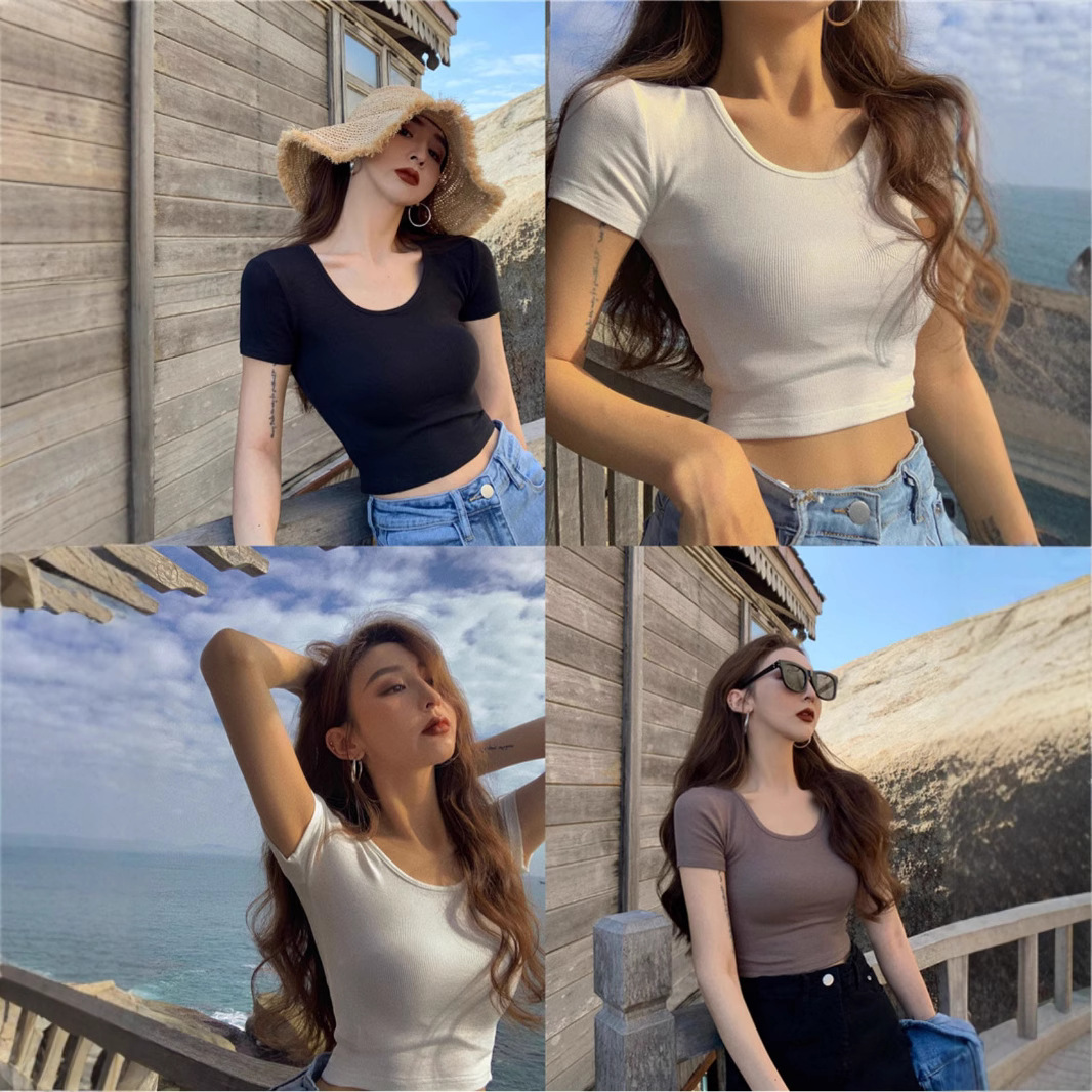 Summer short fashionable sexy base short sleeve T-shirt with a round…