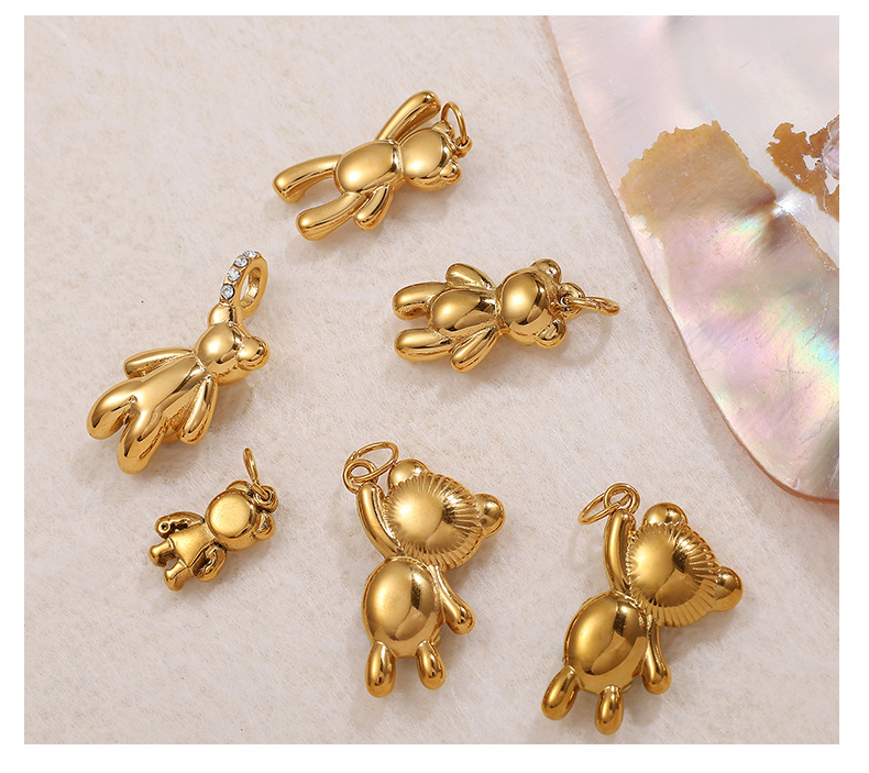 Pendant Jewelry Making Type Real Gold Plated Plating Material 1 Piece 304 Stainless Steel PVD Coated Real Gold Plated Bear Polished Pendant