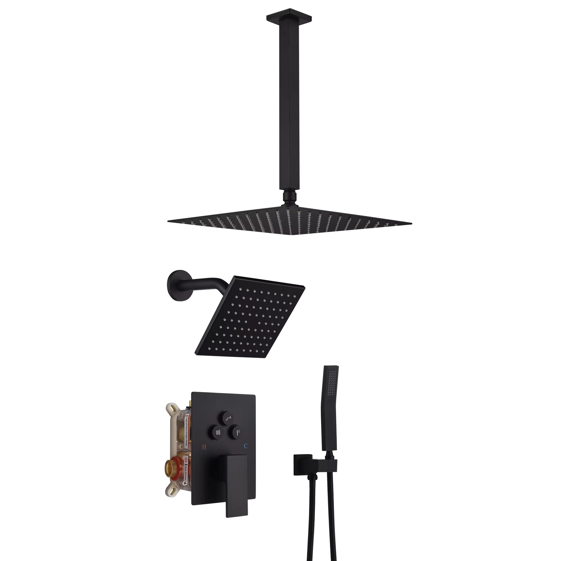 Concealed Shower Set with Embedded All-Copper Valve Body, Button-Operated Pre-Installed Box, In-Wall Shower System