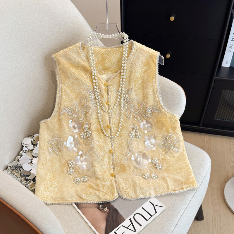 Quality Guaranteed Age-Reducing Middle-Aged Women's Large Size New New Chinese Style National Style Embroidered Sequin Vest Vest Vest